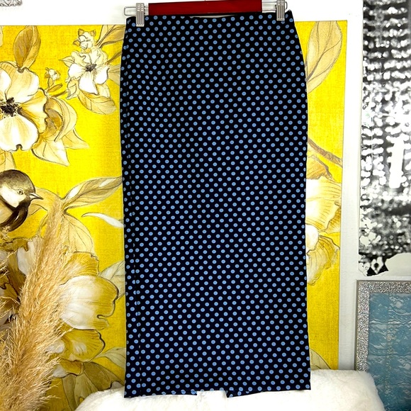 Zara Black&Blue Polka Dot Midi Stretchy Pencil Skirt Sz. XS black label - Picture 3 of 13
